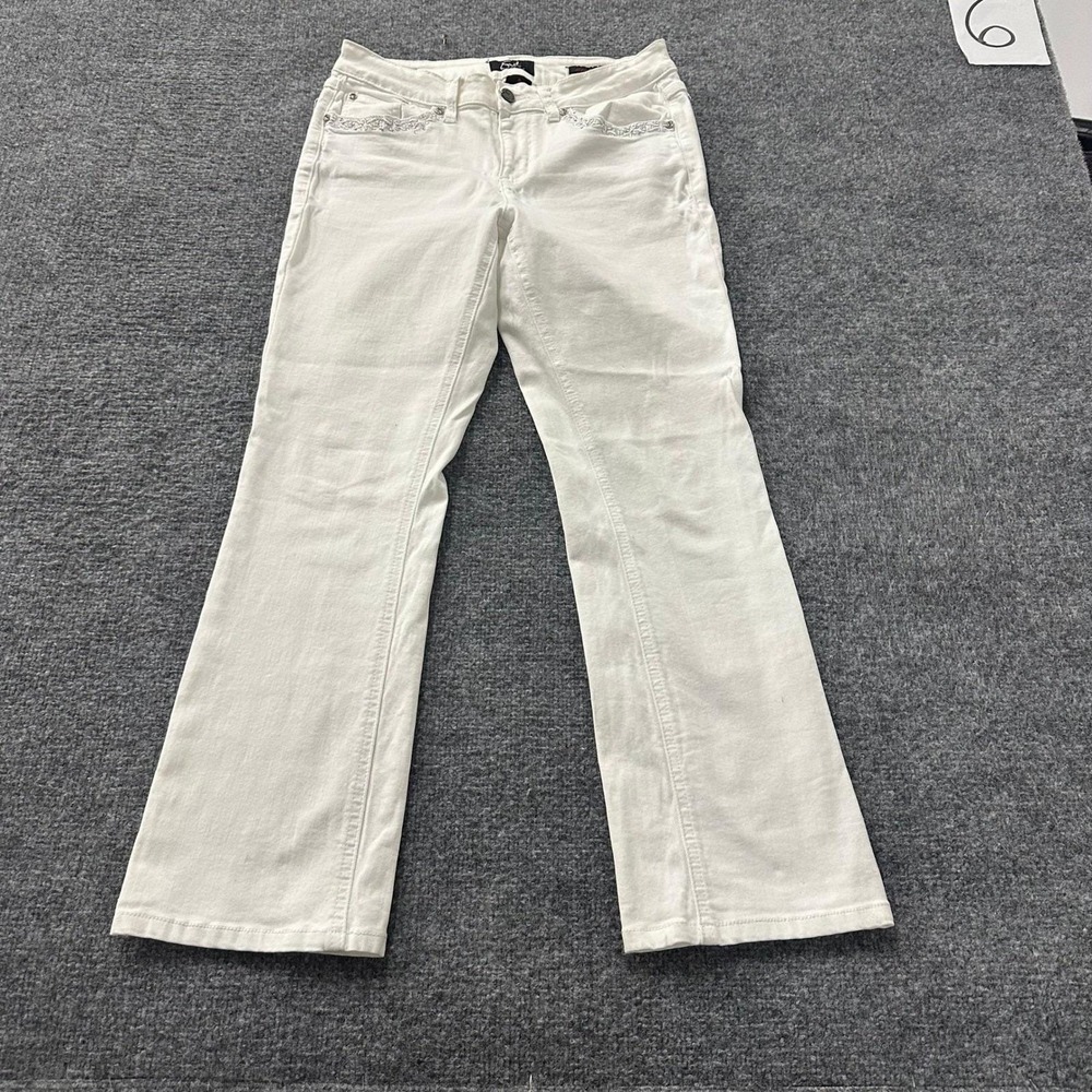 Earl Jean Denim Pants Womens Size 8 White Viscose Blend Bootcut Rhinestone Y2K